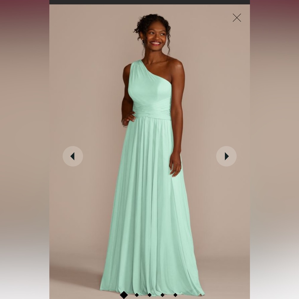 mesh one-shoulder bridesmaid dress with full skirt — David’s Bridal